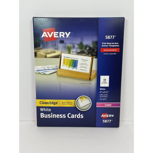 Avery 5877 Clean Edge White Business Cards Laser 240ct New Sealed - Picture 1 of 6